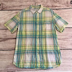 Bayflow Shirt Size 4 Womens Blue Yellow Plaid Short Sleeve Button Up